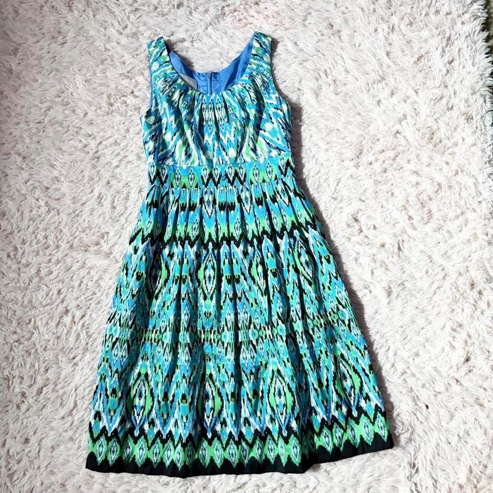 100% Silk Geometric Abstract Art to Wear Fit & Flare Dress Womens 2 Vintage Y2K